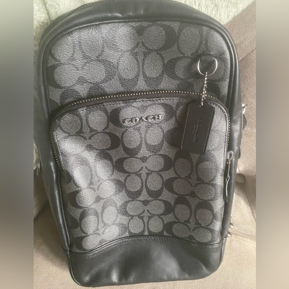 Coach Graham Sling Bag Black Coated CC Canvas Leather Trim